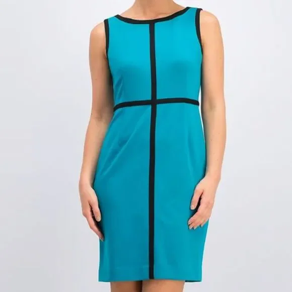 Calvin Klein | Dresses | Calvin Klein Kelly Green Black Sheath Dress  Sleeveless Hook Eye Zip Size 8 | Poshmark